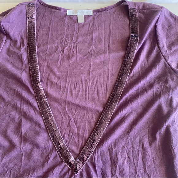 Charlotte Russe Purple Deep V-Neck Sparkle Short Sleeve Top - Picture 7 of 11